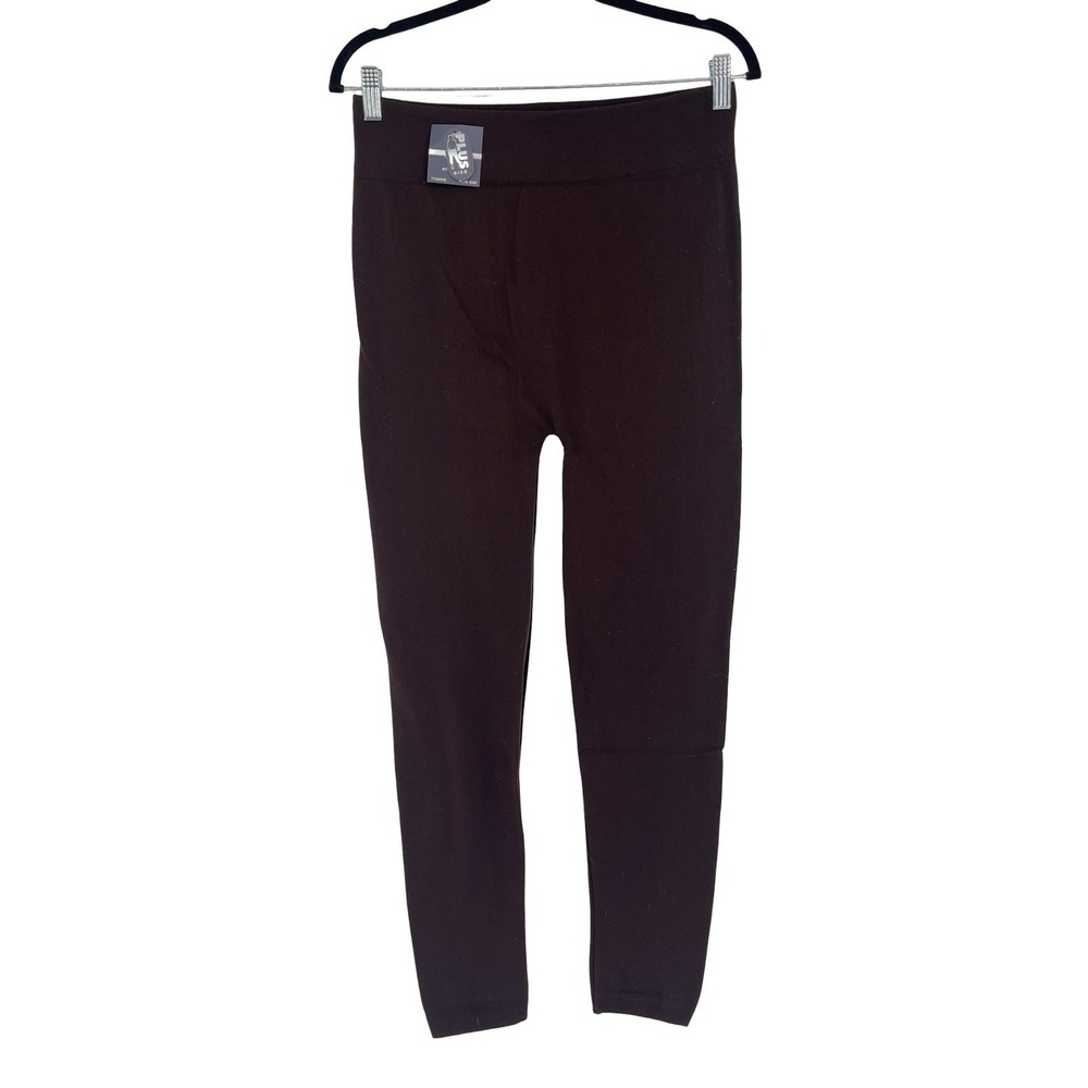 ET TU Women's Plus Size Coffee Brown Fleece Lined High Waist Leggings NWT